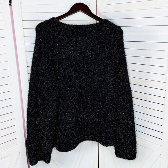 H&M Shimmer Oversized Wide Sleeve Sweater Black XS Pullover - Picture 9 of 13